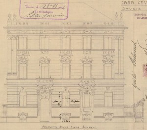 Facciata verso corso Siccardi - progetto edilizio casa Belmondo/Momo (ASCT, PE I cat. 1914/478)
