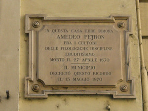 Lapide dedicata ad Amedeo Peyron. Fotografia di Elena Francisetti, 2010. © MuseoTorino