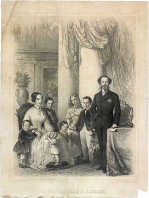 La Famiglia Reale di Sardegna. Litografia dei F.lli Doyen, 1853. © Archivio Storico della Città di Torino