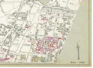 Danni arrecati agli stabili 1:5000, 1942-1945. Zona 15: Borgate Parella e Lionetto, Aeronautica-Pellerina. ASCT, Tipi e disegni, cart. 68, fasc. 2 disegno 15 – quadrante 2. © Archivio Storico della Città di Torino