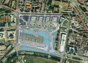 La planimetria di progetto del comprensorio Vitali 2, nell’elaborazione prodotta in fase di definizione del Piano Esecutivo Convenzionato. Città di Torino, 2010.