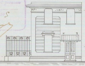 Facciata portineria - progetto edilizio casa Roveda/Vandone (ASCT, PE I cat. 1905/121)