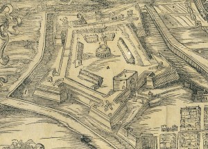 L’edificio emergente del Pozzo ancora incompiuto al termine della prima fase dei lavori, 1572. ASCT, Collezione Simeom. © Archivio Storico della Città di Torino