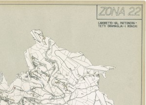 Bombe e mezzi incendiari lanciati 1:5000, 1942-1945. Zona 22: Cavoretto - Val Pattonera - Tetti Gramaglia - I Ronchi. ASCT, Tipi e disegni, cart. 68, fasc. 1 disegno 22, quadrante 1. © Archivio Storico della Città di Torino 