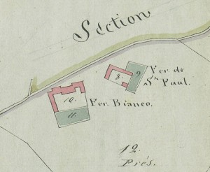 Cascina Bianco e cascina San Paolo. Mappa primitiva Napoleonica, 1805. © Archivio Storico della Città di Torino