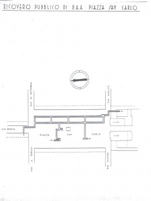 Planimetria del ricovero pubblico Piazza San Carlo, scala 1:1500. ASCT, Miscellanea sicurezza pubblica 58. © Archivio Storico della Città di Torino