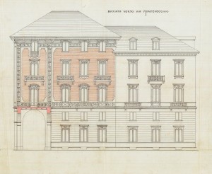 Facciata via Montevecchio - progetto edilizio casa Fratelli Boggio e C./Bonelli (ASCT, PE I cat. 1901/192)