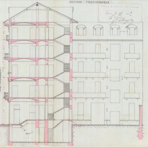 Sezione trasversale - progetto edilizio casa Gavosto/Saccarelli (ASCT, PE I cat. 1905/58)