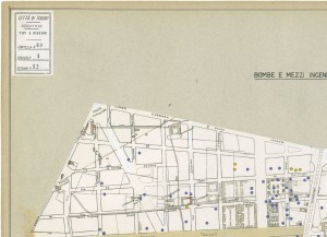 Bombe e mezzi incendiari lanciati 1:5000, 1942-1945. Zona 12: Fiat Mirafiori - Lingotto Ippodromo. ASCT, Tipi e disegni,cart. 68, fasc. 1 disegno 12, quadrante 4. © Archivio Storico della Città di Torino