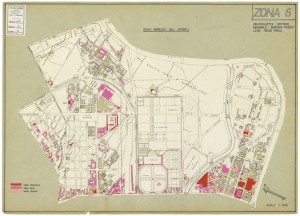 Danni arrecati agli stabili 1:5000, 1942-1945. Zona 6: Vanchiglietta, Cimitero Generale, Borgata Maddalene, Regio Parco. ASCT, Tipi e disegni, cart. 68, fasc. 2 disegno 6. © Archivio Storico della Città di Torino