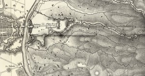 La pianta delle fortificazioni della “montagna” di Torino dal Borgo Po all’Eremo in una tavola allegata al testo di Gabriel Mengin (Paris 1832).
