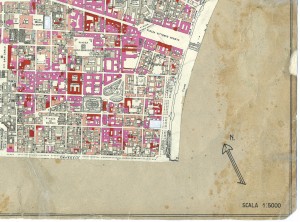 Danni arrecati agli stabili 1:5000, 1942-1945. Zona 1: Municipio, Vanchiglia, Porta Susa, Porta Nuova, Borgo Nuovo. ASCT, Tipi e disegni, cart. 68, fasc. 2 disegno 1, quadrante 2. © Archivio Storico della Città di Torino