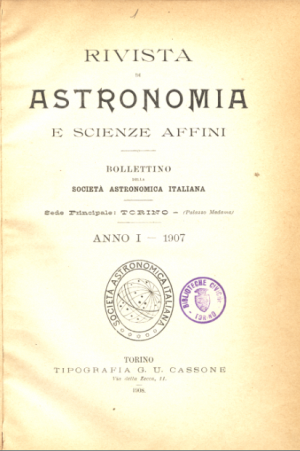 «Rivista di Astronomia e Scienze affini», 1907, copertina